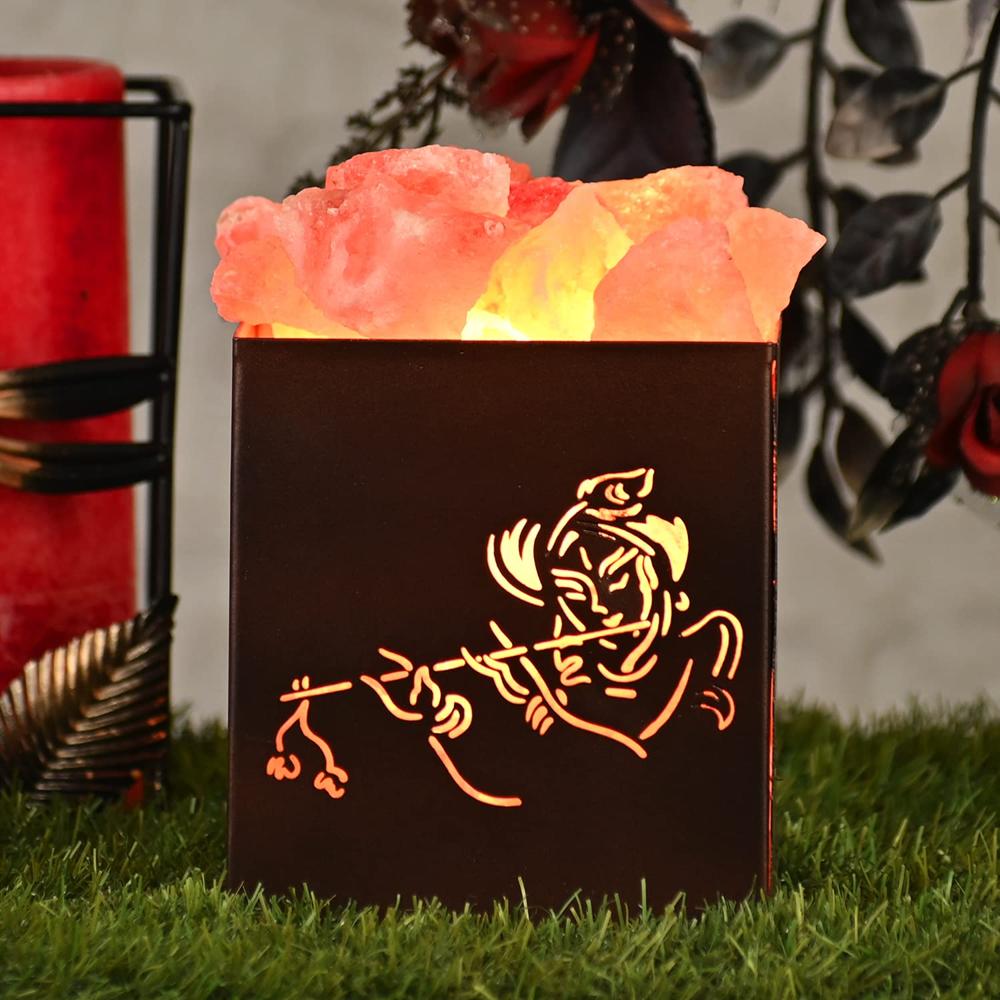 Hare Krishna Himalayan Rock Salt Led Lamp - Color: Wood / Yellow