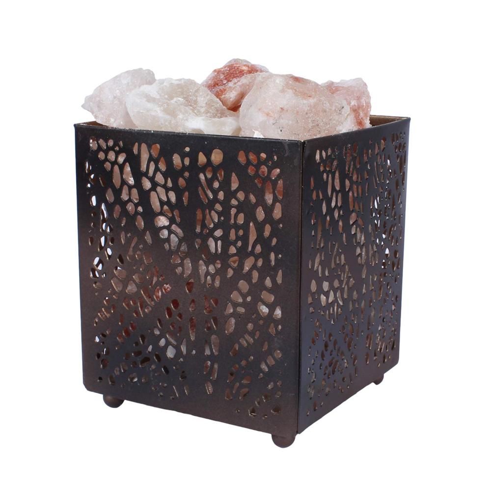 Metal Brown Basket Himalayan Rock Salt Lamp