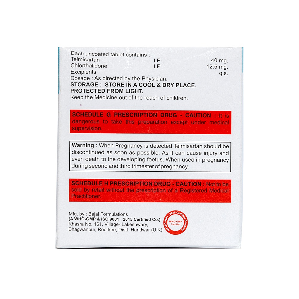  Cardiovascular Drug Telmisartan 40mg & Chlorthalidone 12.5mg Tablets