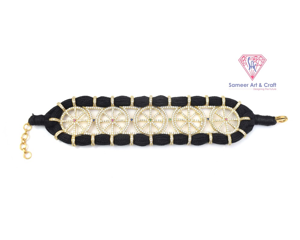 American Diamond Cubic Zirconia Handmade Gold Plated Thread Bracelet
