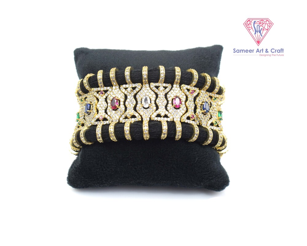 Multi Cubic Zirconia American Diamond Handmade Gold Plated Thread Adjustable Bracelet