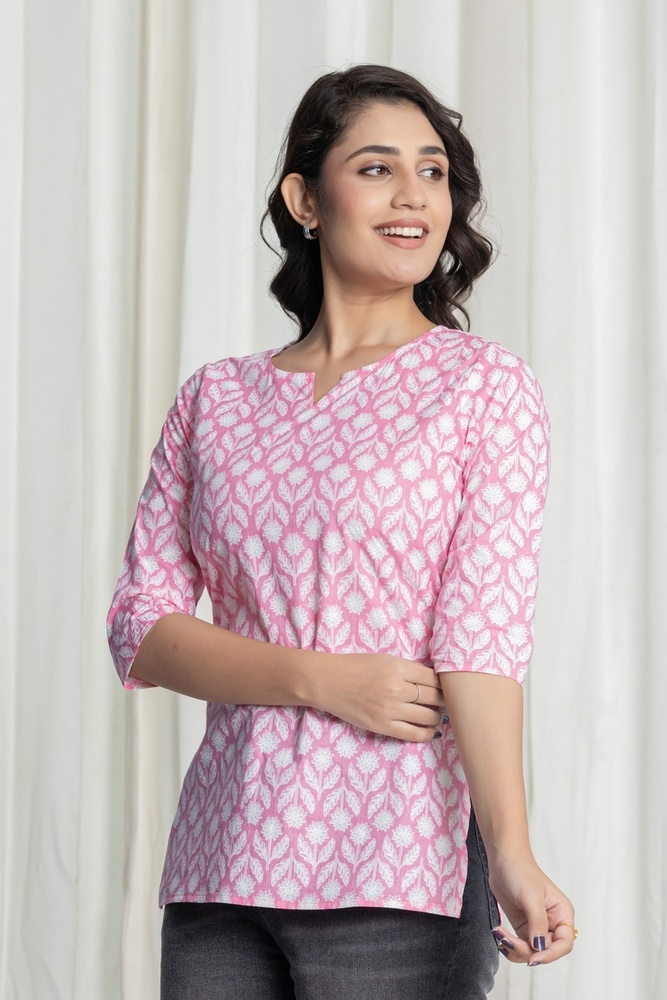 Pink Cotton Short Kurti