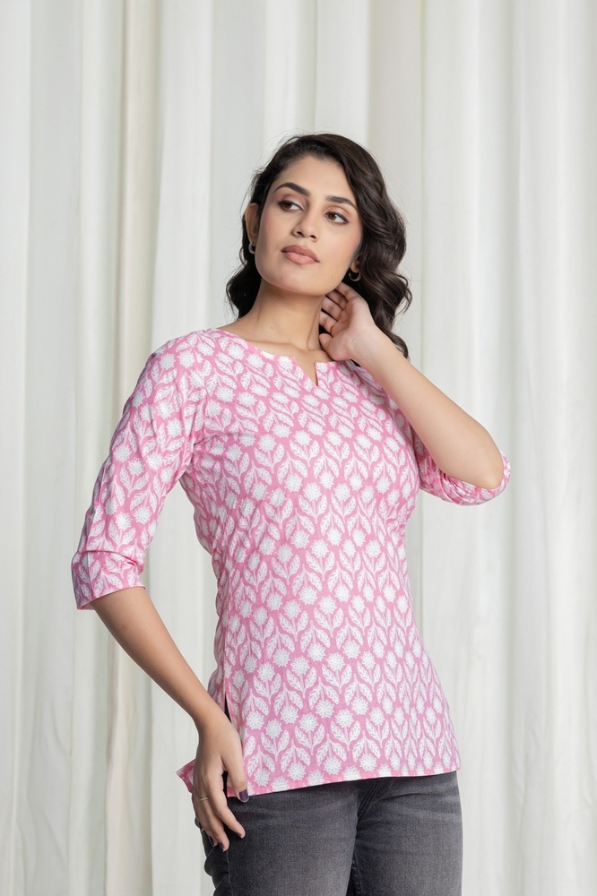 Pink Cotton Short Kurti