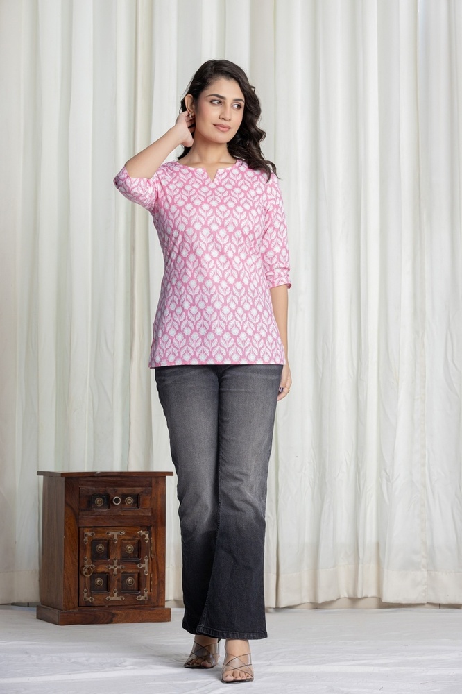 Pink Cotton Short Kurti