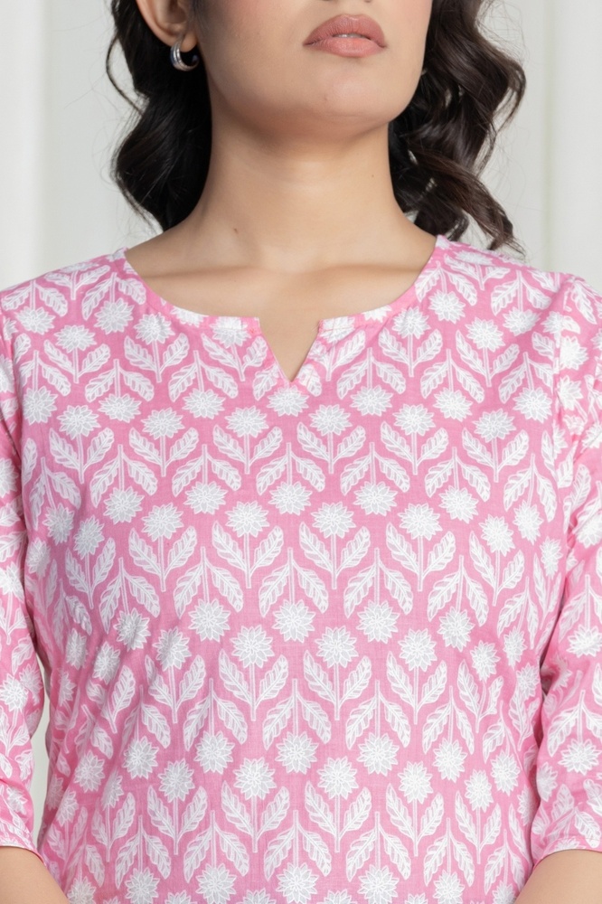 Pink Cotton Short Kurti