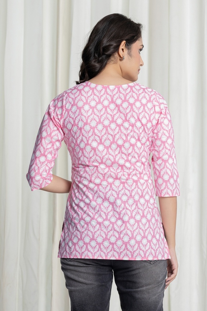 Pink Cotton Short Kurti