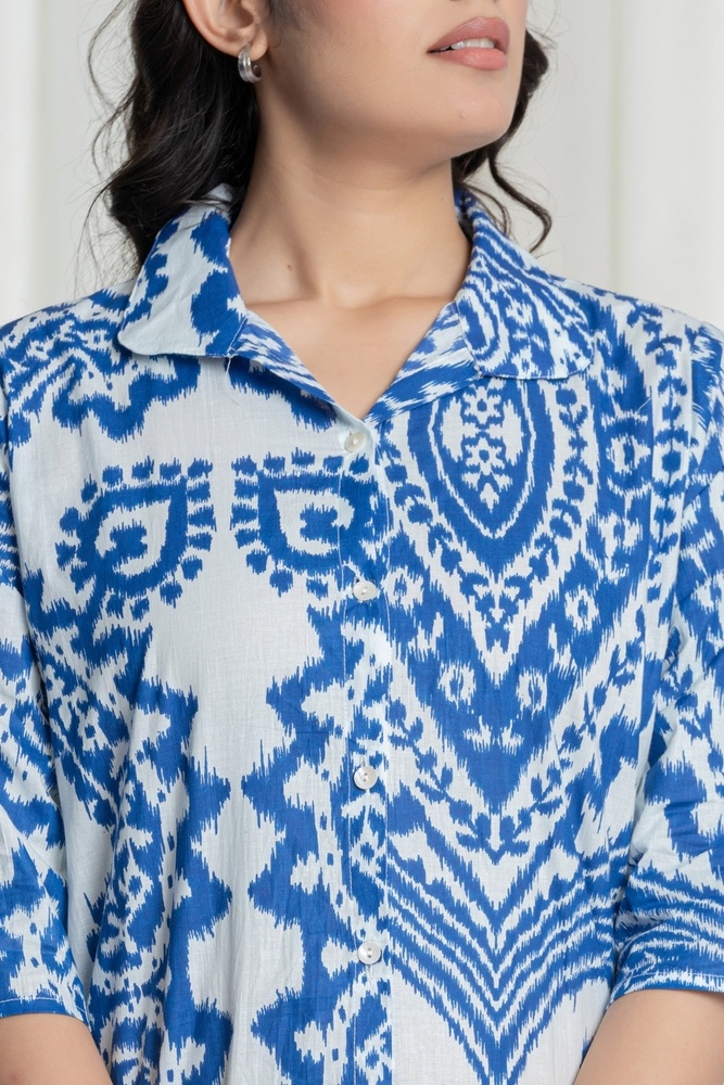 Ikat Blue Cotton Coord Set