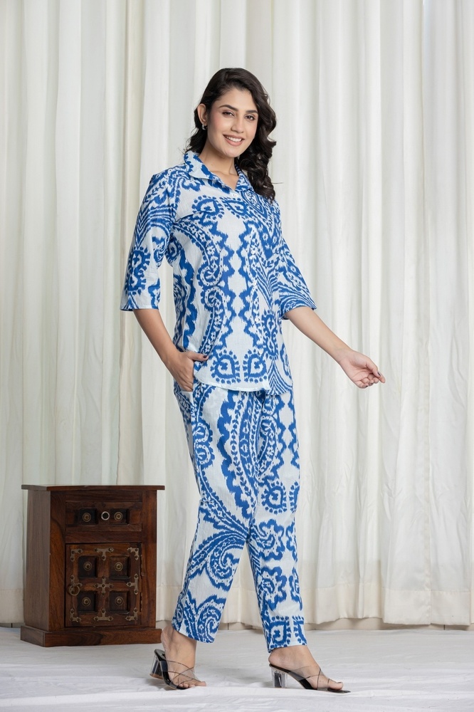 Ikat Blue Cotton Coord Set