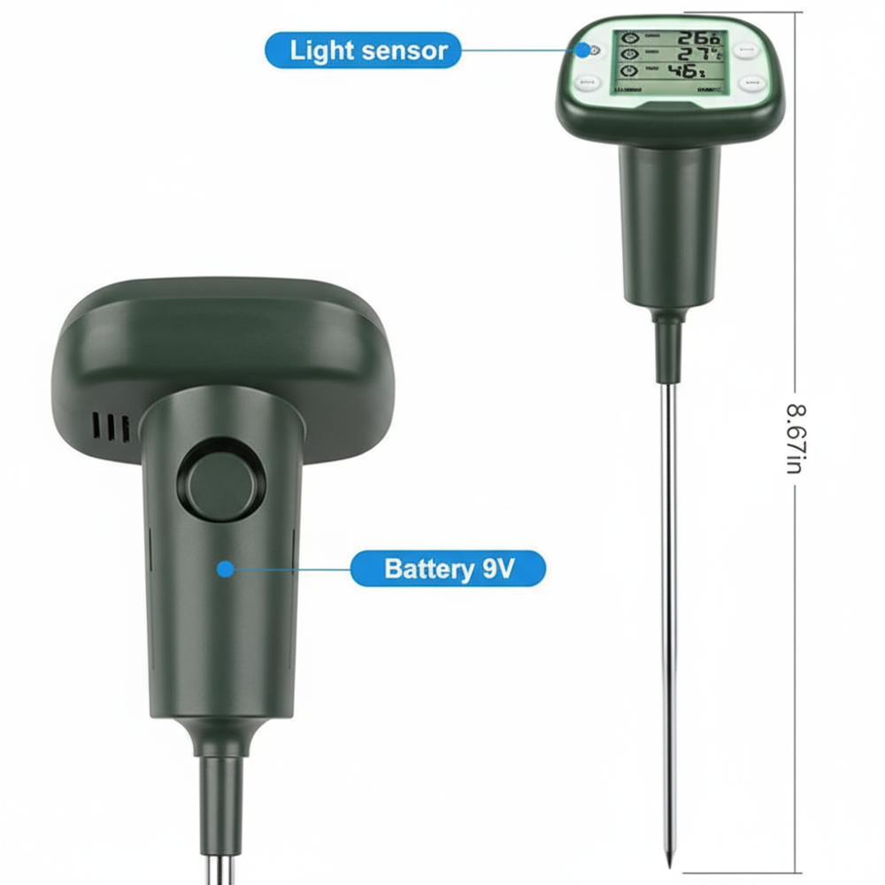 Digital Soil Thermometer (Ph, Tds, Temp, Humidity, Sunshine) - Accuracy: 100 %