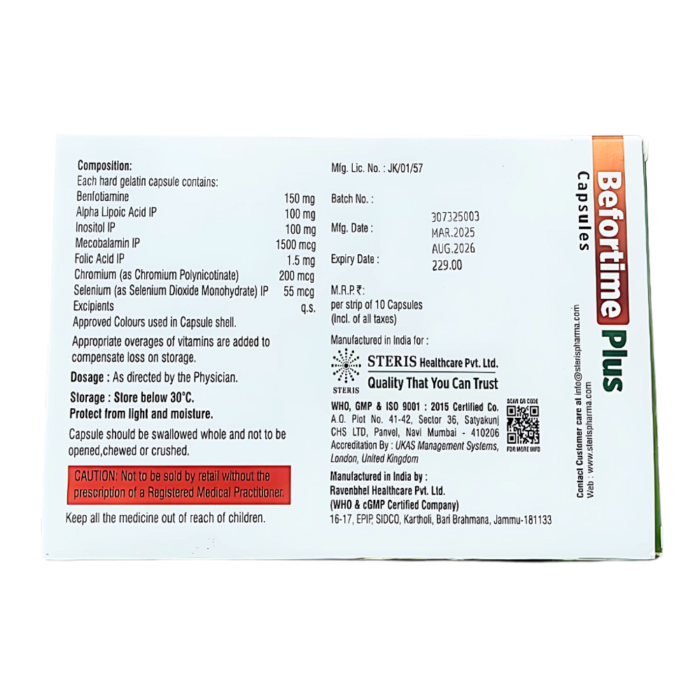 Benfotiamine Alpha Lipoic Acid, Inositol, Mecobalamin, Folic Acid, Chromium And Selenium Capsules - Drug Type: General Medicines