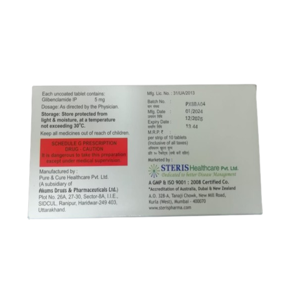 Glibenclamide 5mg Tablet - Drug Type: General Medicines