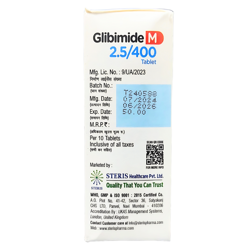 GLIBENCLAMIDE IP 2.5mg, METFORMIN HYDROCHLORIDE IP 400mg