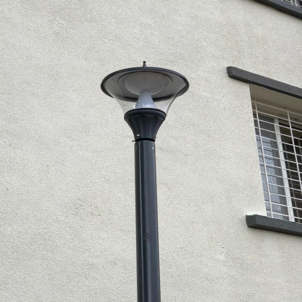 Double Arm Bracket Garden Light Pole - Color: Black