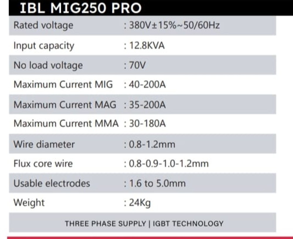 Mig250 Pro Welding Machine - Frequency: 50 Hertz (Hz)