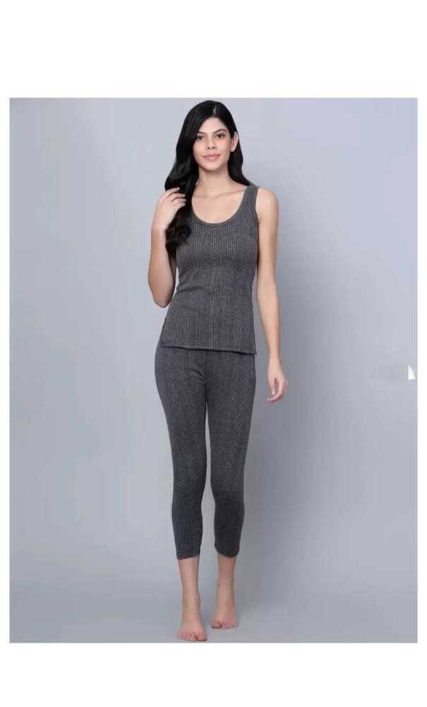 Ladies Black Thermal Set - Design: Plain