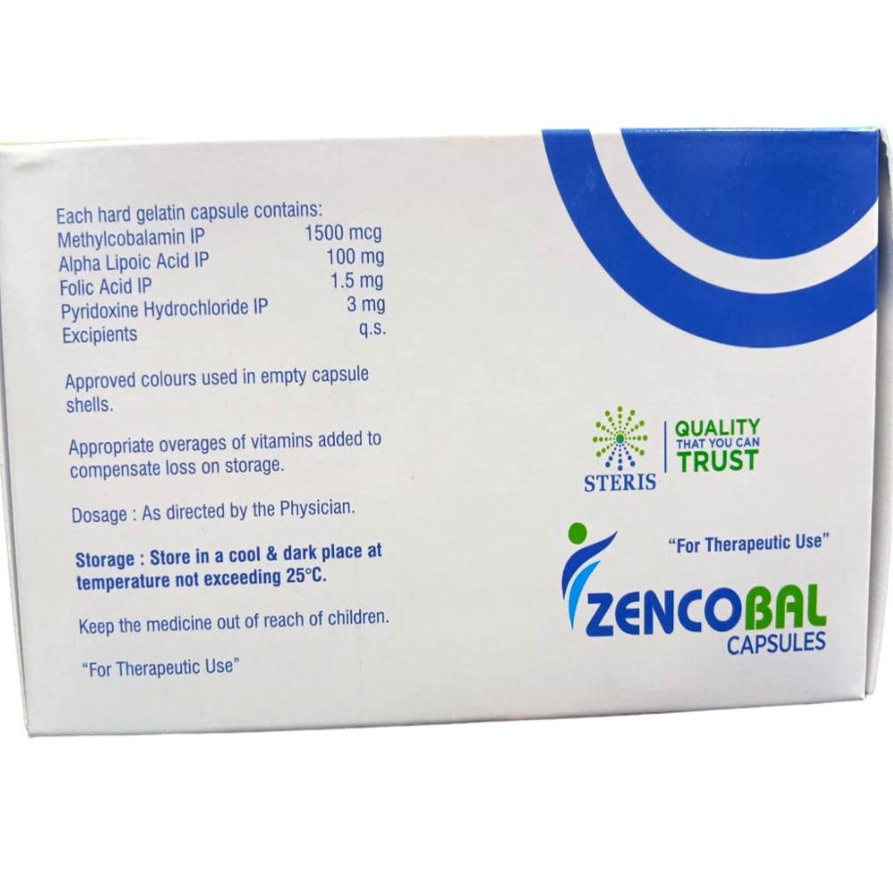 Methylcobalamin 1500 mg, Alpha lipoic acid 100 mg, Folic Acid 1.5mg & Pyridoxine Hydrochloride 3 mg1500