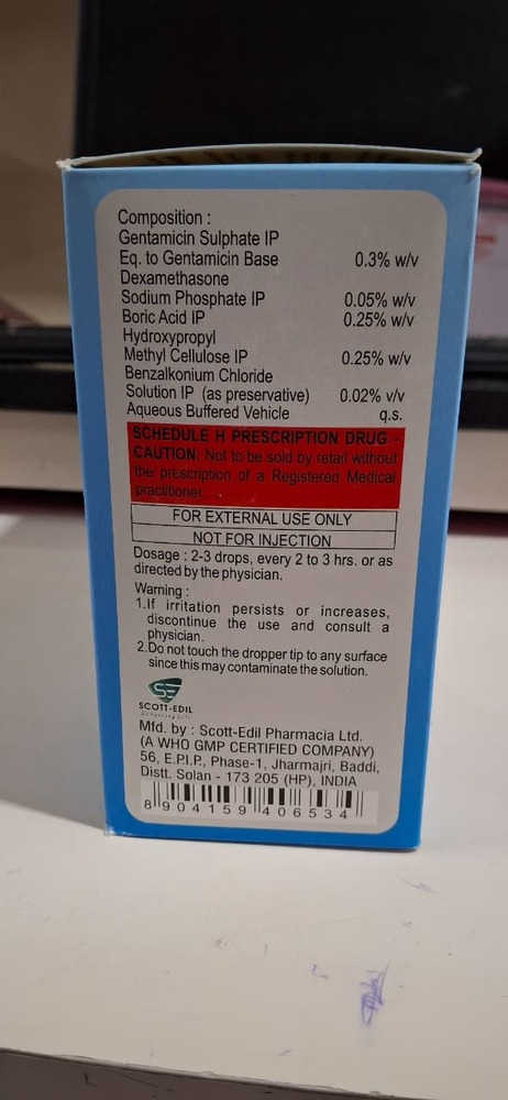 Gentamicin Dexamethasone + Hydroxypropyl Methlycellulose E/e Drops 10 Ml - Drug Type: General Medicines