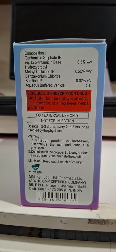 Gentamicin + Hydroxypropyl Methlycellulose E/e Drops 15 Ml - Drug Type: General Medicines