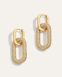 18K Gold Reversible Pave Link Earrings, 3-in-1 Lab Grown Diamond Oval Hoop Earrings for Women