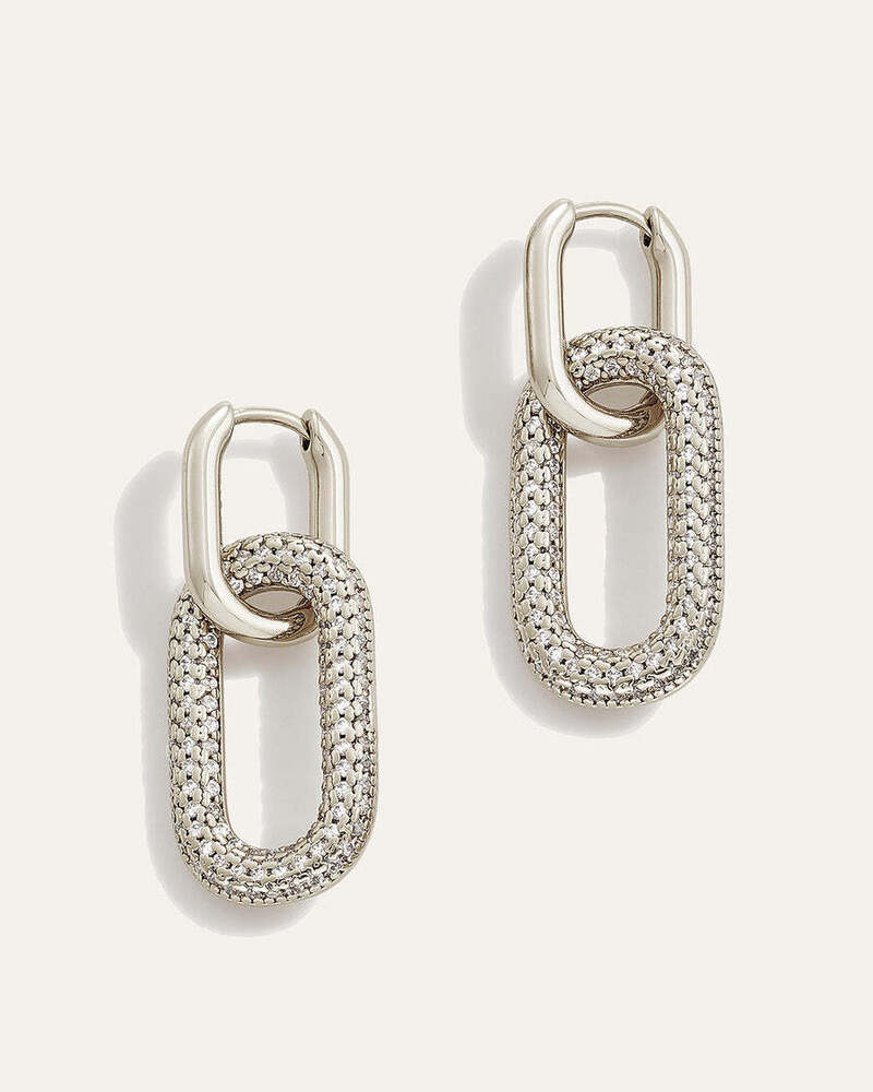 18K Gold Reversible Pave Link Earrings, 3-in-1 Lab Grown Diamond Oval Hoop Earrings for Women