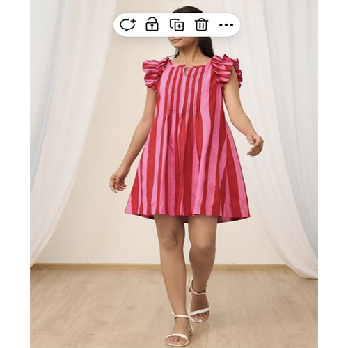 Ruffle Sleeve Short Dress - Color: Red