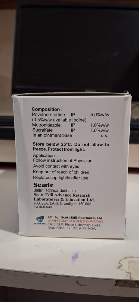 Povidone -Iodine + Metronidazole + Sucralfate Ointment 15 Gm - Formulations Form: Cream
