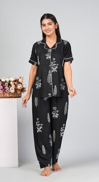 Black Rayon Night Suit - Gender: Female
