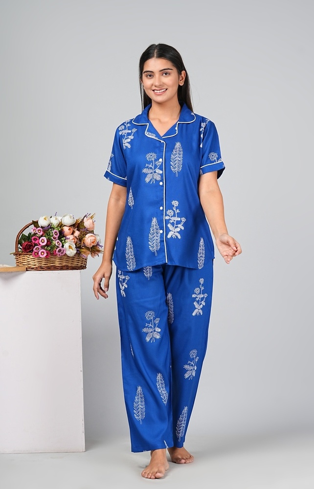 Blue Rayon Night Suit