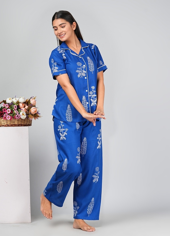 Blue Rayon Night Suit