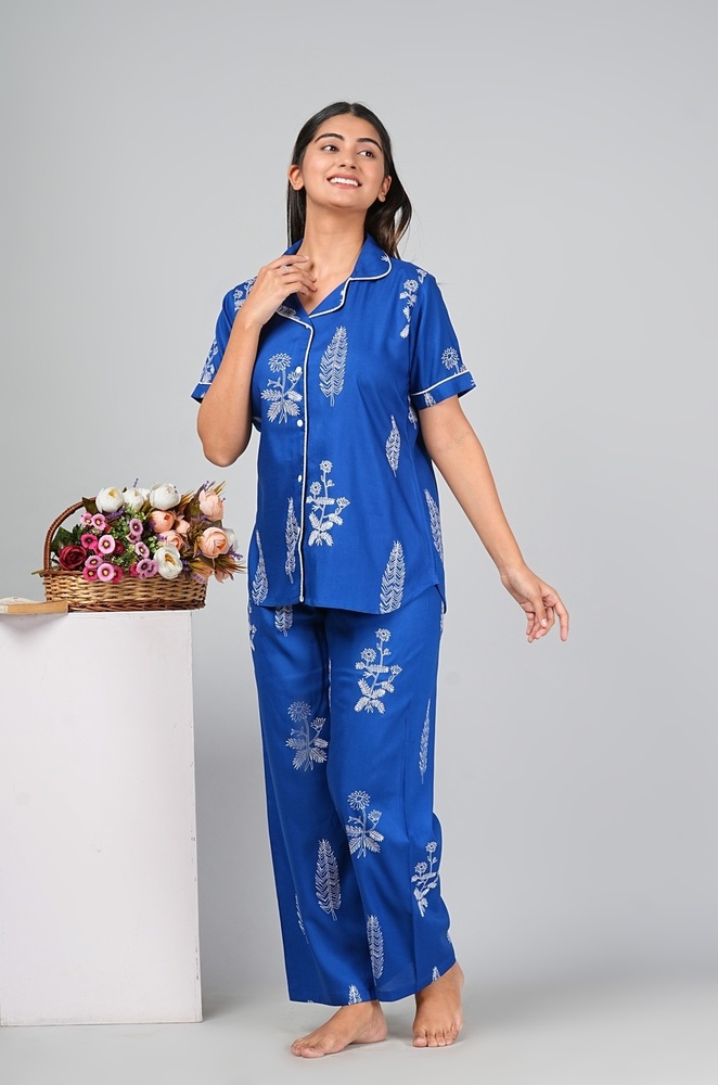 Blue Rayon Night Suit