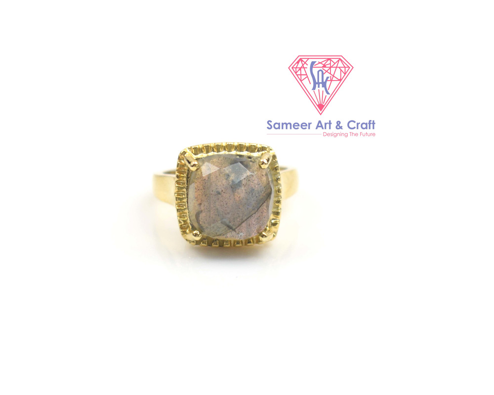 18k Gold Plated Cushion Shape Labradorite Gemstone Ring