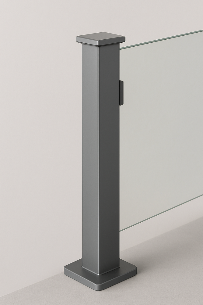 Gray Anodized Glass Railing Pillar