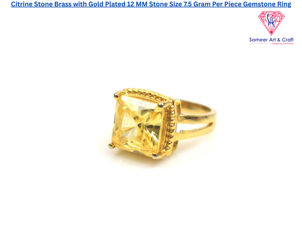 Brass with Gold Plated Citrine Gemstone Party Ring