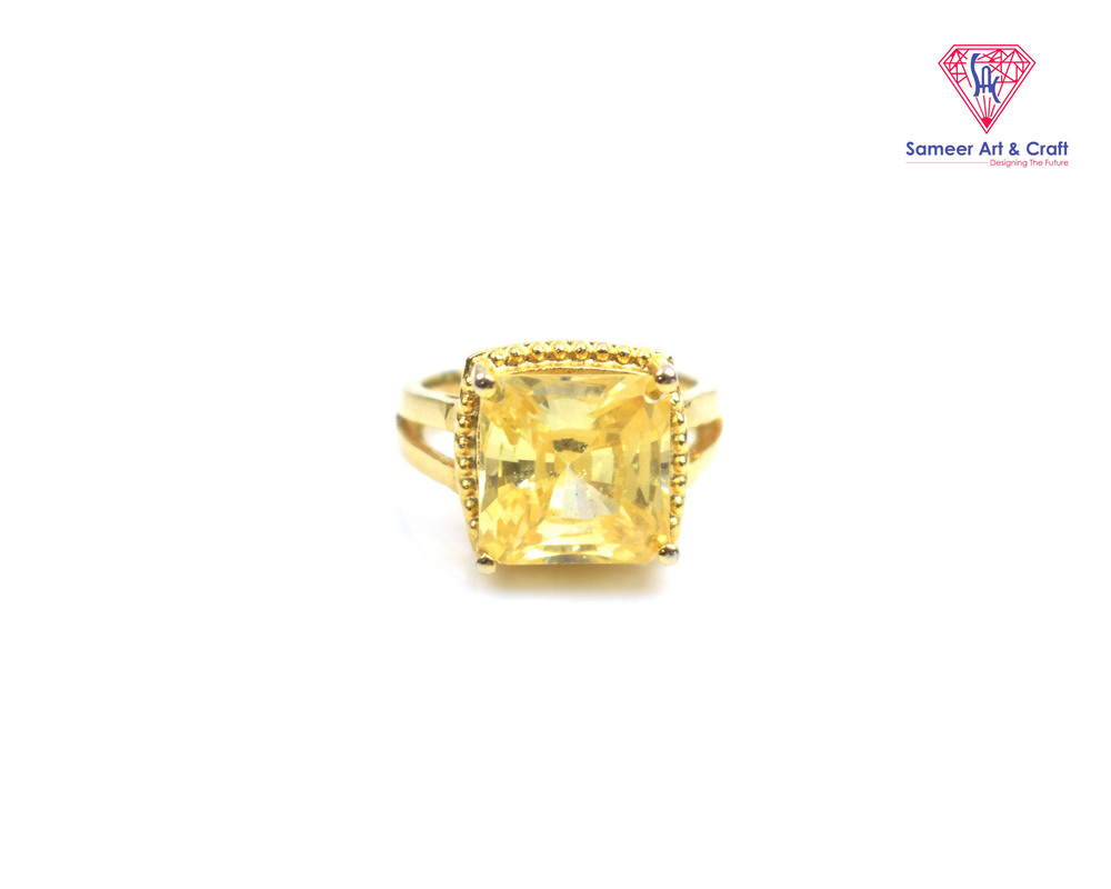 Brass with Gold Plated Citrine Gemstone Party Ring