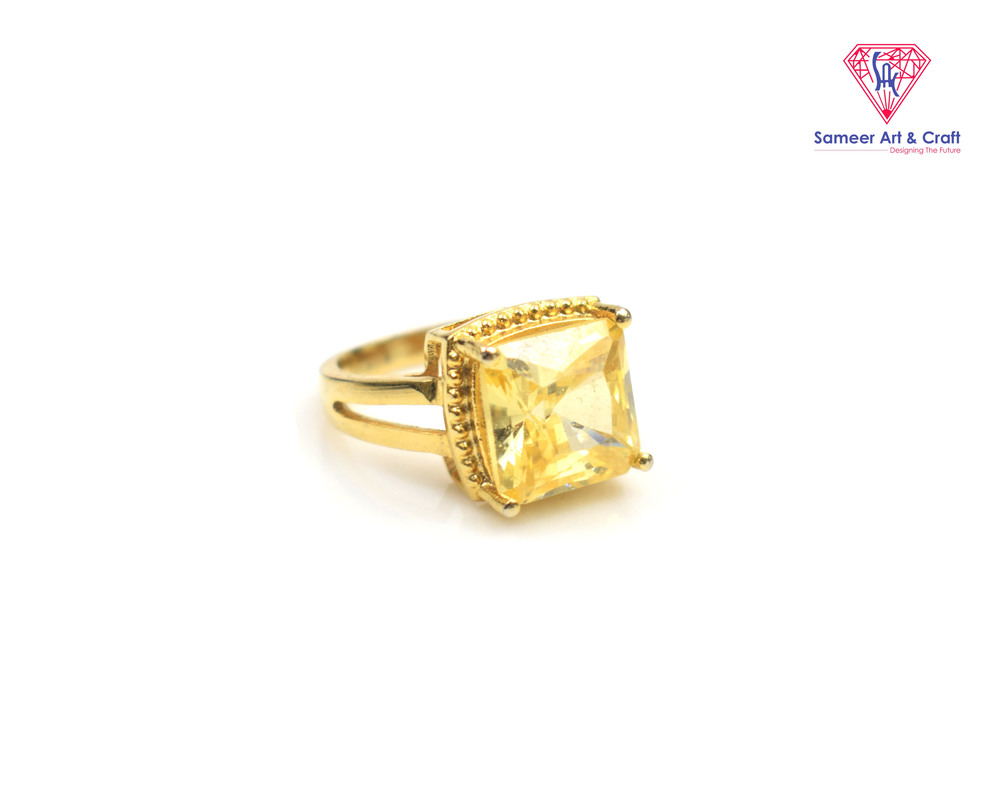 Brass with Gold Plated Citrine Gemstone Party Ring