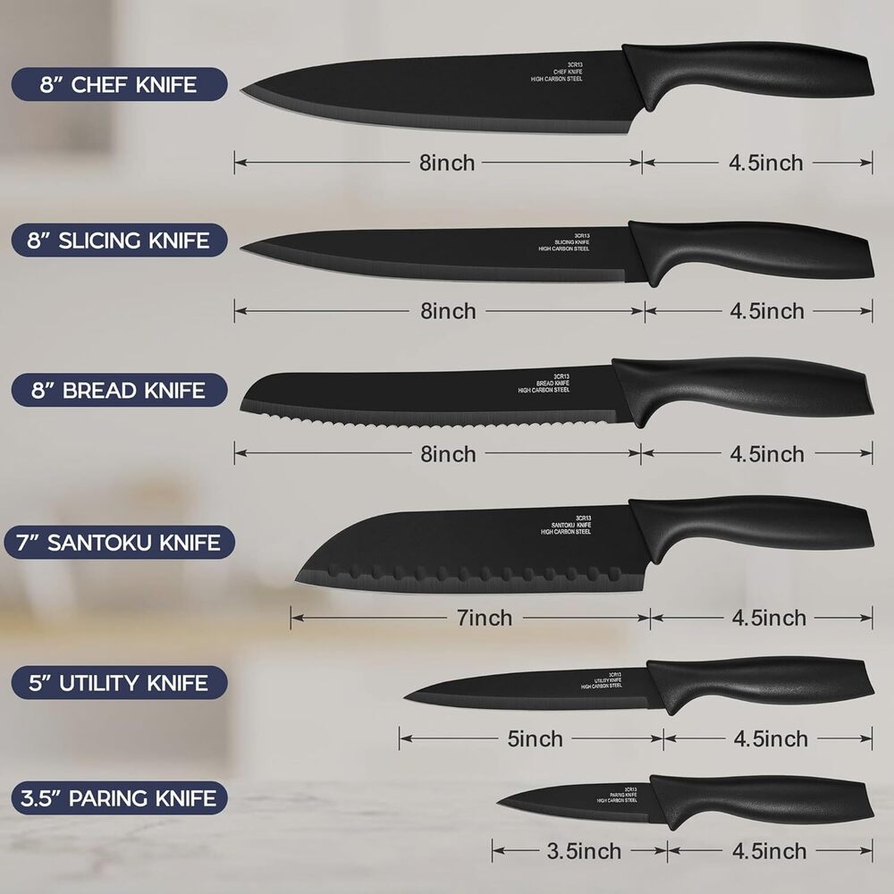 6 Pcs Kitchen Knife Set With Covers