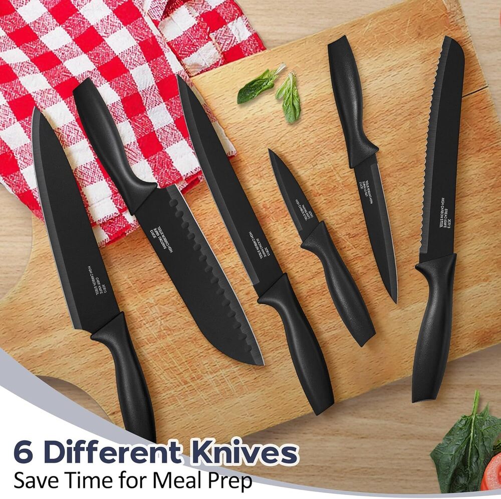 6 Pcs Kitchen Knife Set With Covers