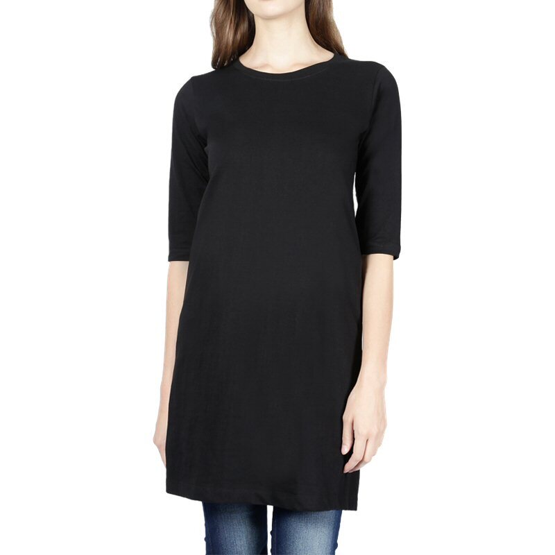 Ladies Plain Long Top - Color: Black