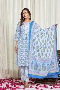 Blue Kurti Pant Set With Dupatta