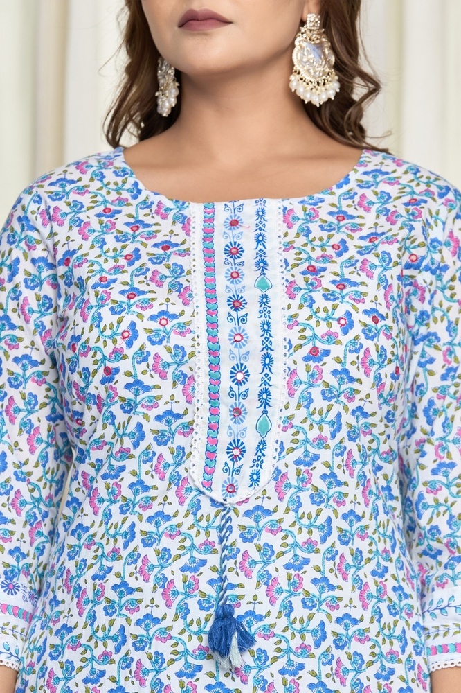 Blue Kurti Pant Set With Dupatta