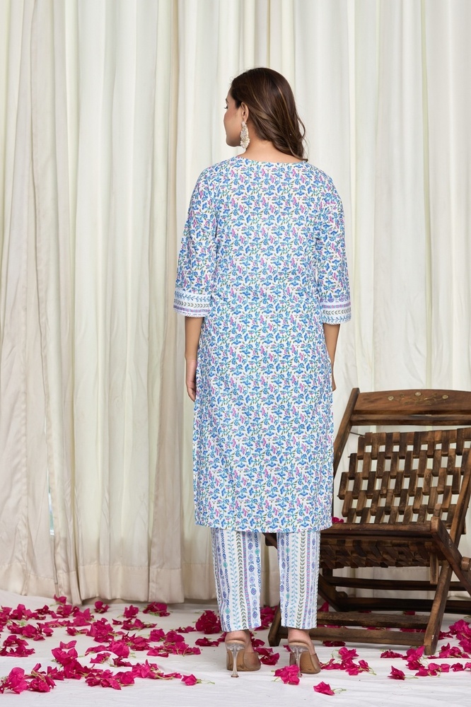 Blue Kurti Pant Set With Dupatta