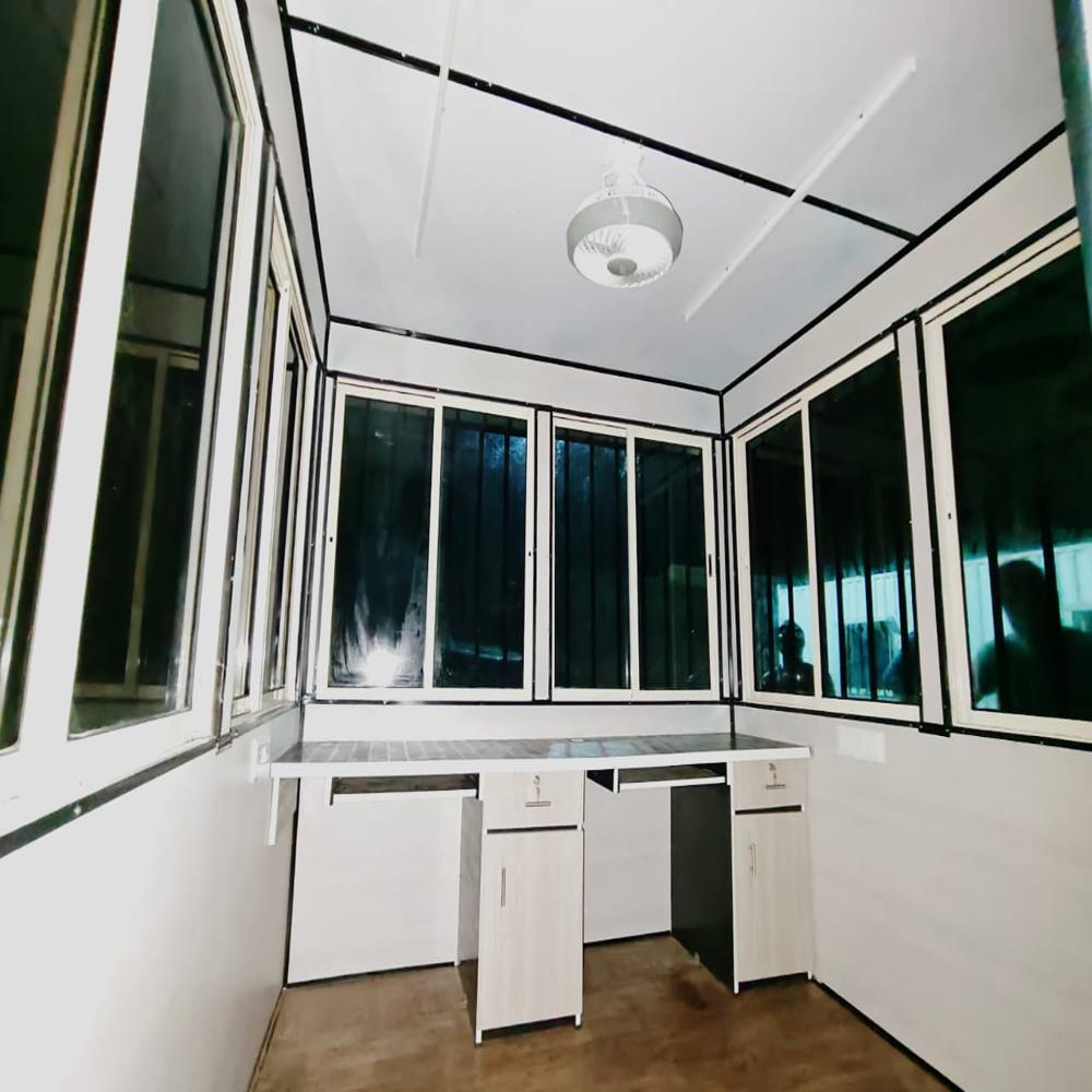 Ms Portable Office Cabin - Container Material, 6.5x3x7 Foot, White And Blue Color | High Wind Resistance, Vinyl Flooring, Sliding Window, 3000 Kg Floor Load