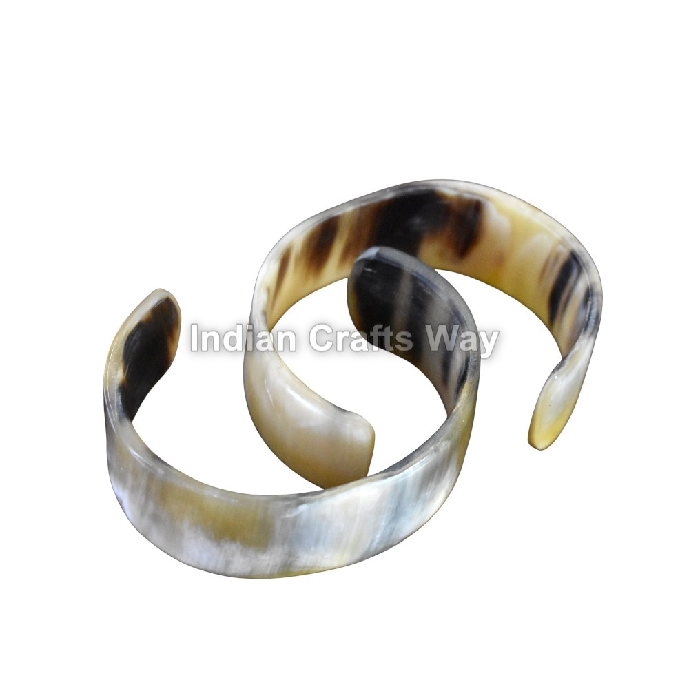 Hand Crafted Medieval Horn Bangle Set Of 2 - Color: Natural