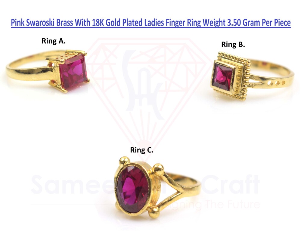 Pink Cubic Zirconia Brass With 18K Gold Plated Fashion Ring