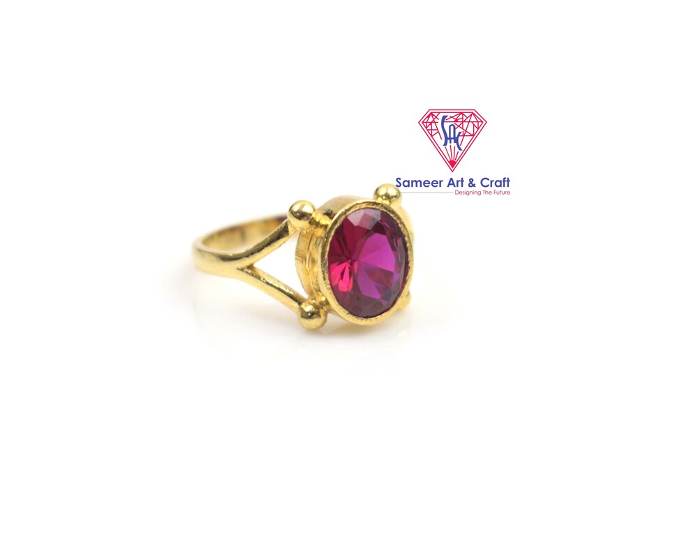 Pink Cubic Zirconia Brass With 18K Gold Plated Fashion Ring