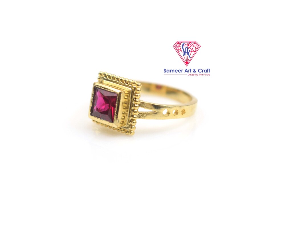 Pink Cubic Zirconia Brass With 18K Gold Plated Fashion Ring