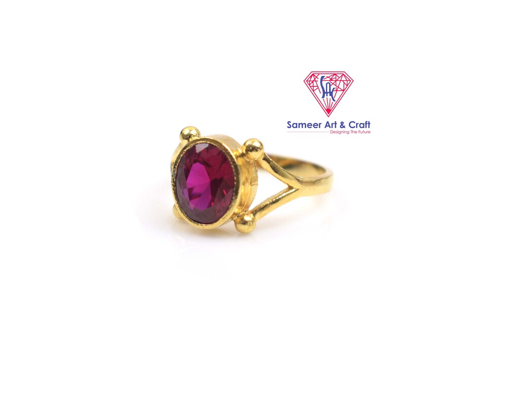 Pink Cubic Zirconia Brass With 18K Gold Plated Fashion Ring