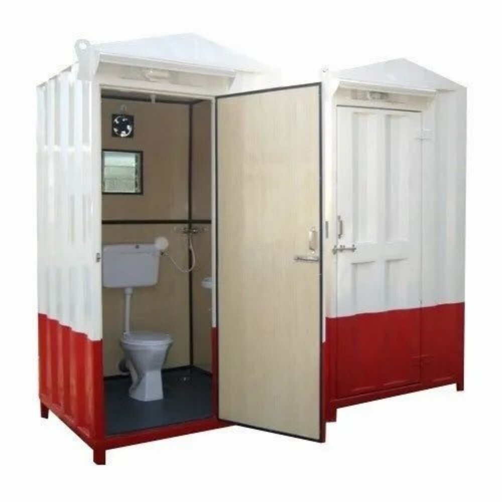 Portable Toilet - Steel Frame, Aluminum Roof & Walls, White Finish | Three Aluminum Doors, Insulated with Glass Wool for Enhanced Privacy