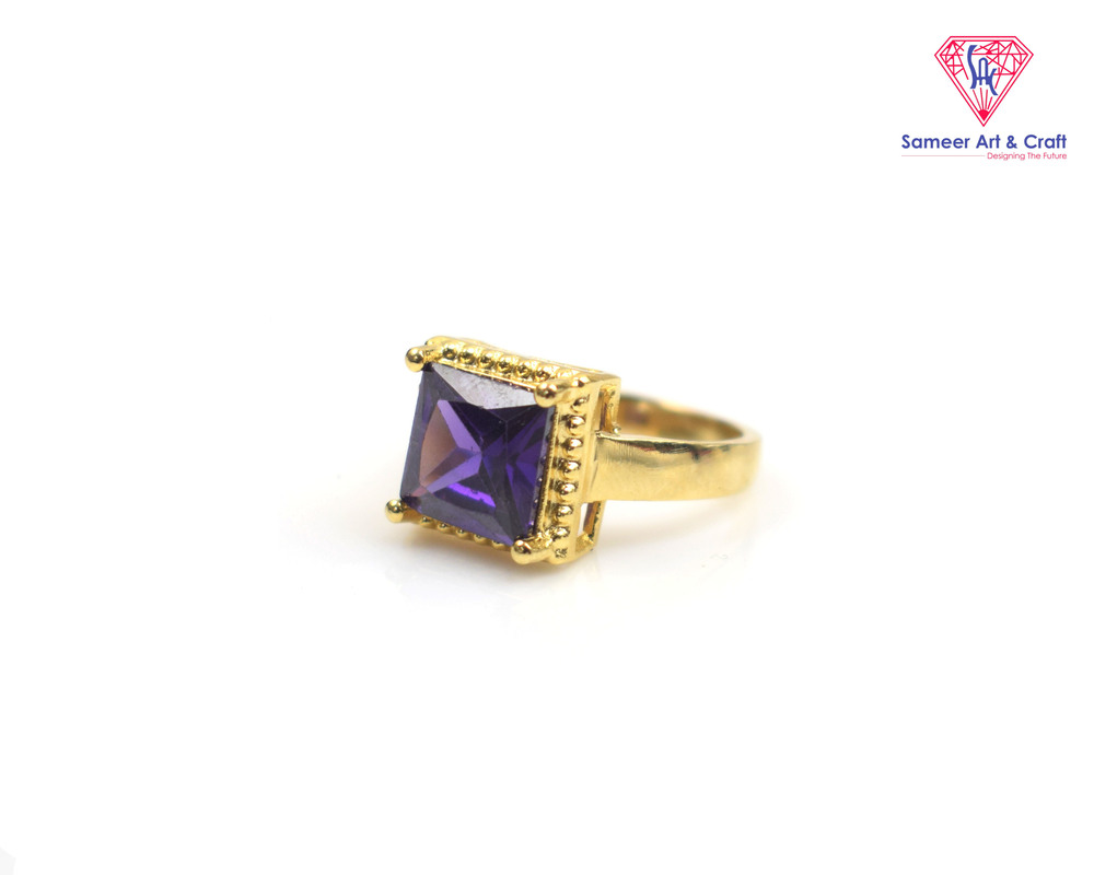 Classic Brass with Gold Plated Purple Swarovski CZ Ring