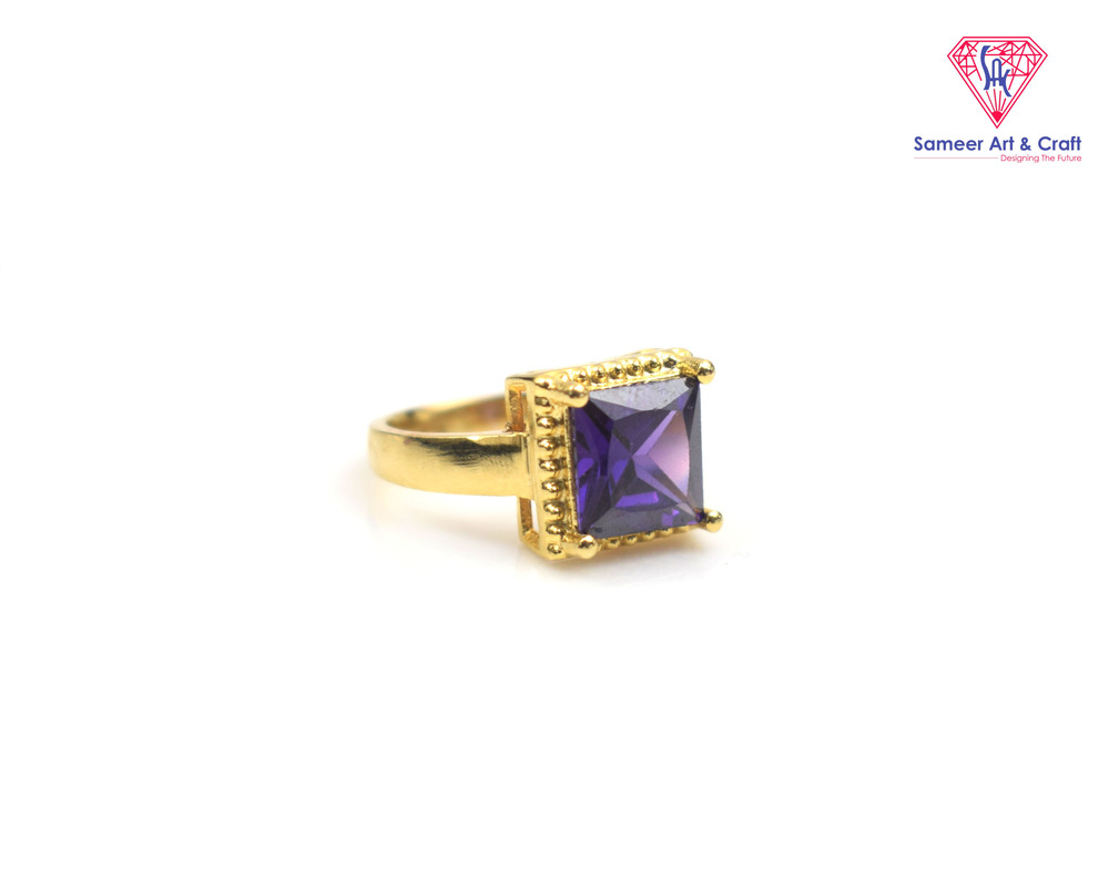 Classic Brass with Gold Plated Purple Swarovski CZ Ring